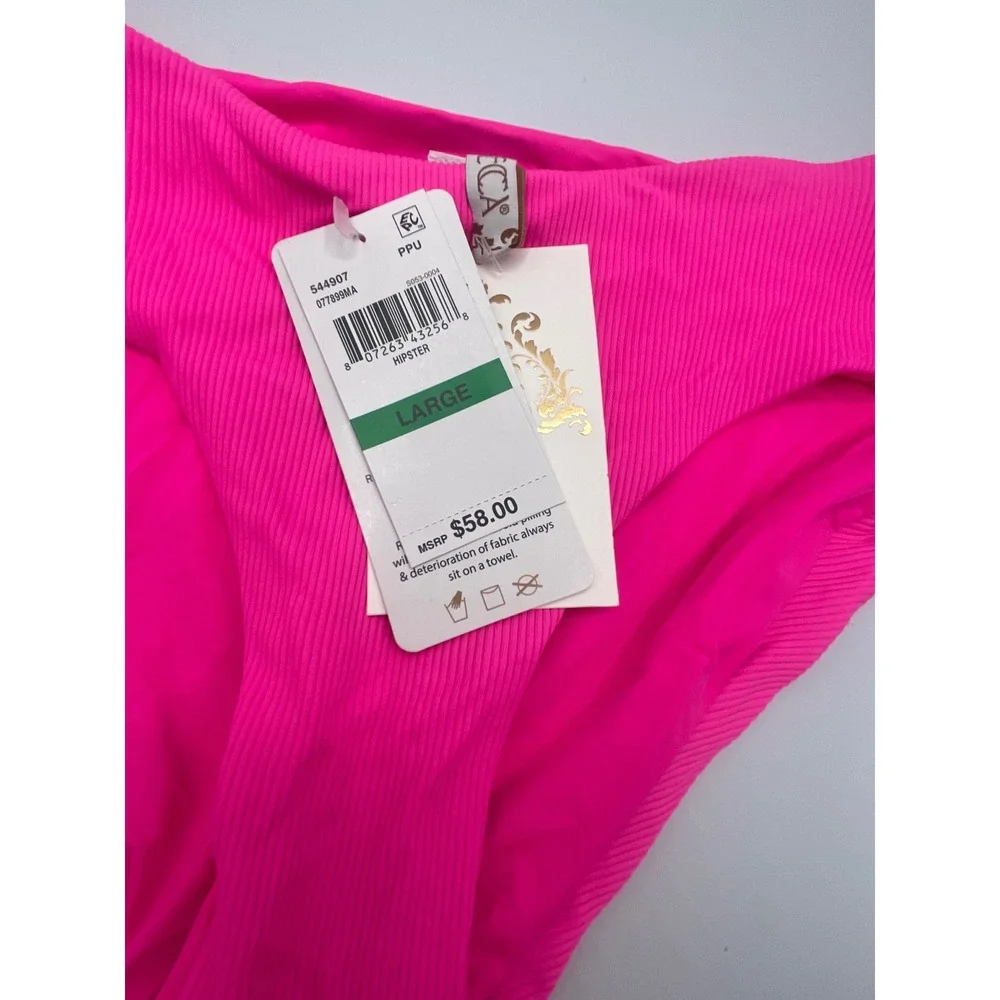 BECCA Pink Punch Fine Line Hipster Bikini Bottom Side Cutout‎ Women's Size Large